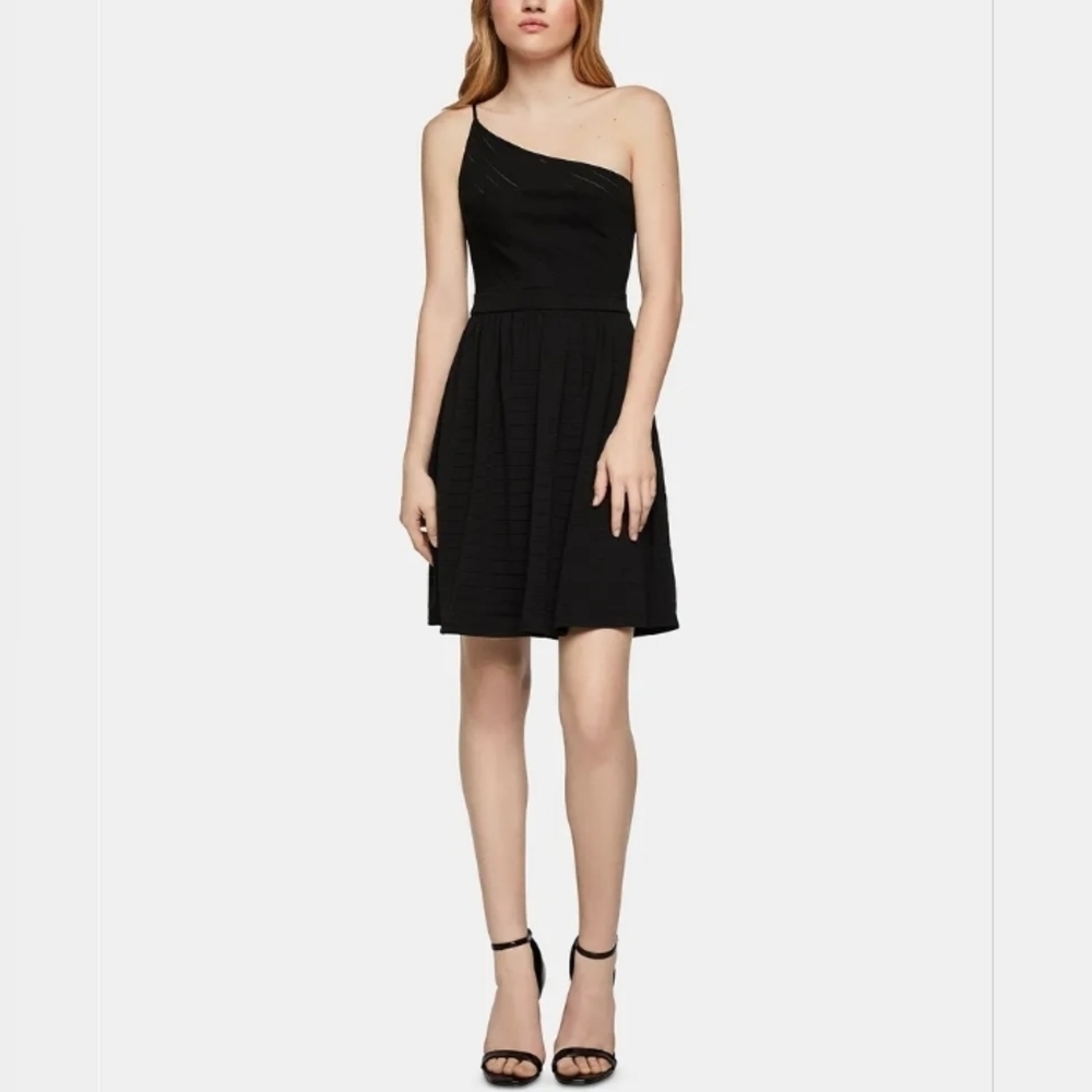 NWT BCBGeneration Women's One Shoulder Ribbed Dress in Black Size 12